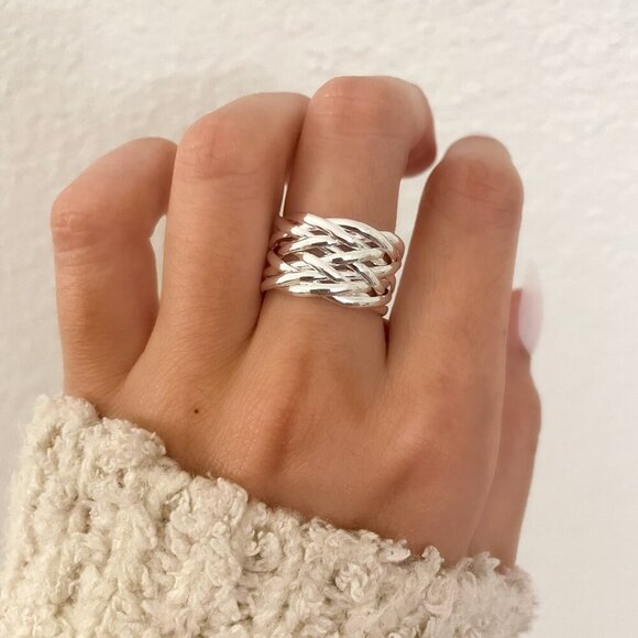925 Sterling Silver Woven Ring Wide Ring Band Minimalist Ring Dainty Ring Band - Picture 3 of 10
